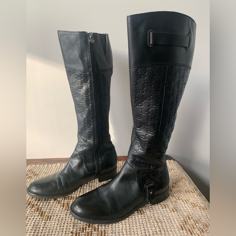 Etienne Aigner Black Heeled Leather Boots - Size 7.5